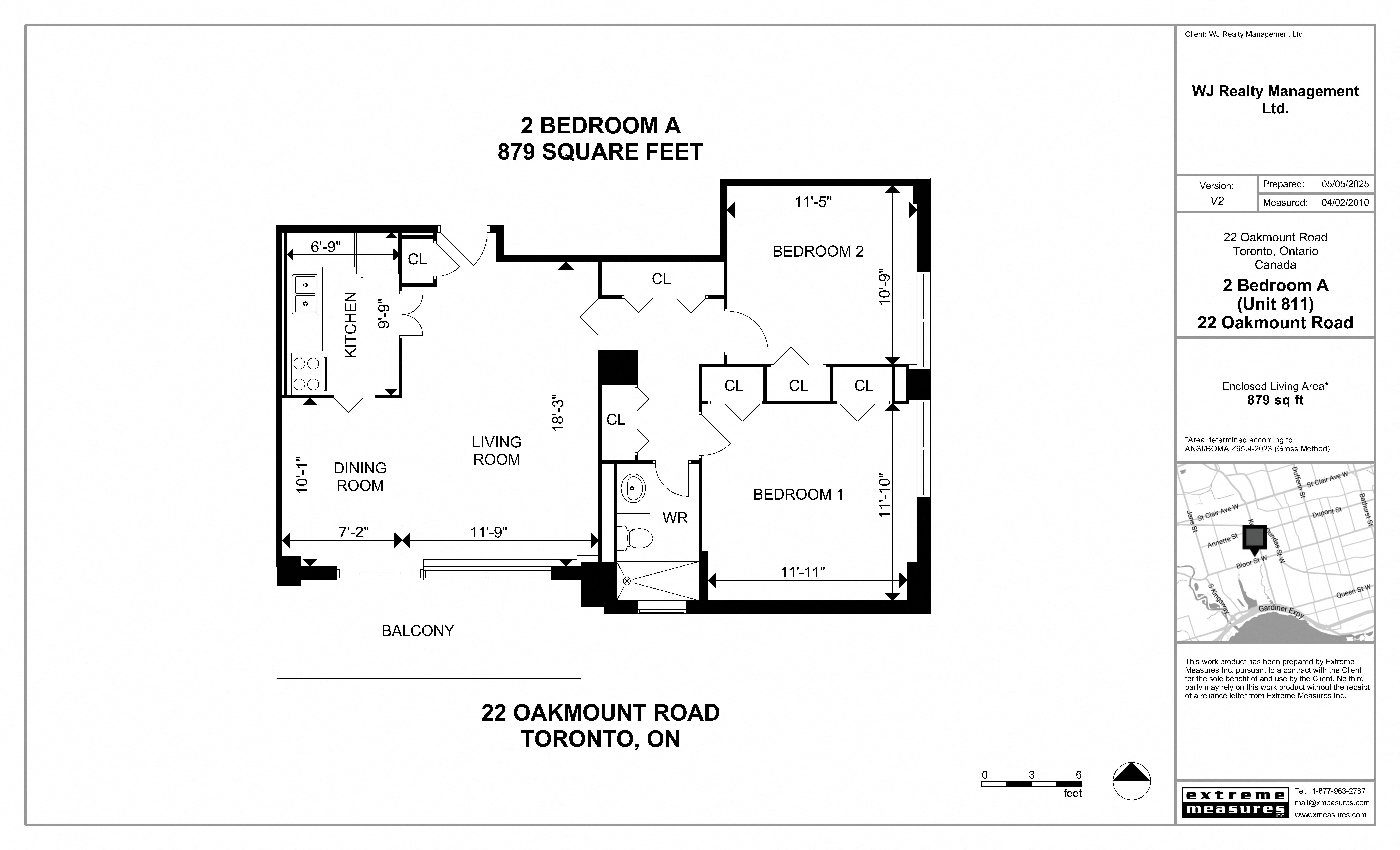 Floor plan for 2 beds, 1 bath, 879 sqft