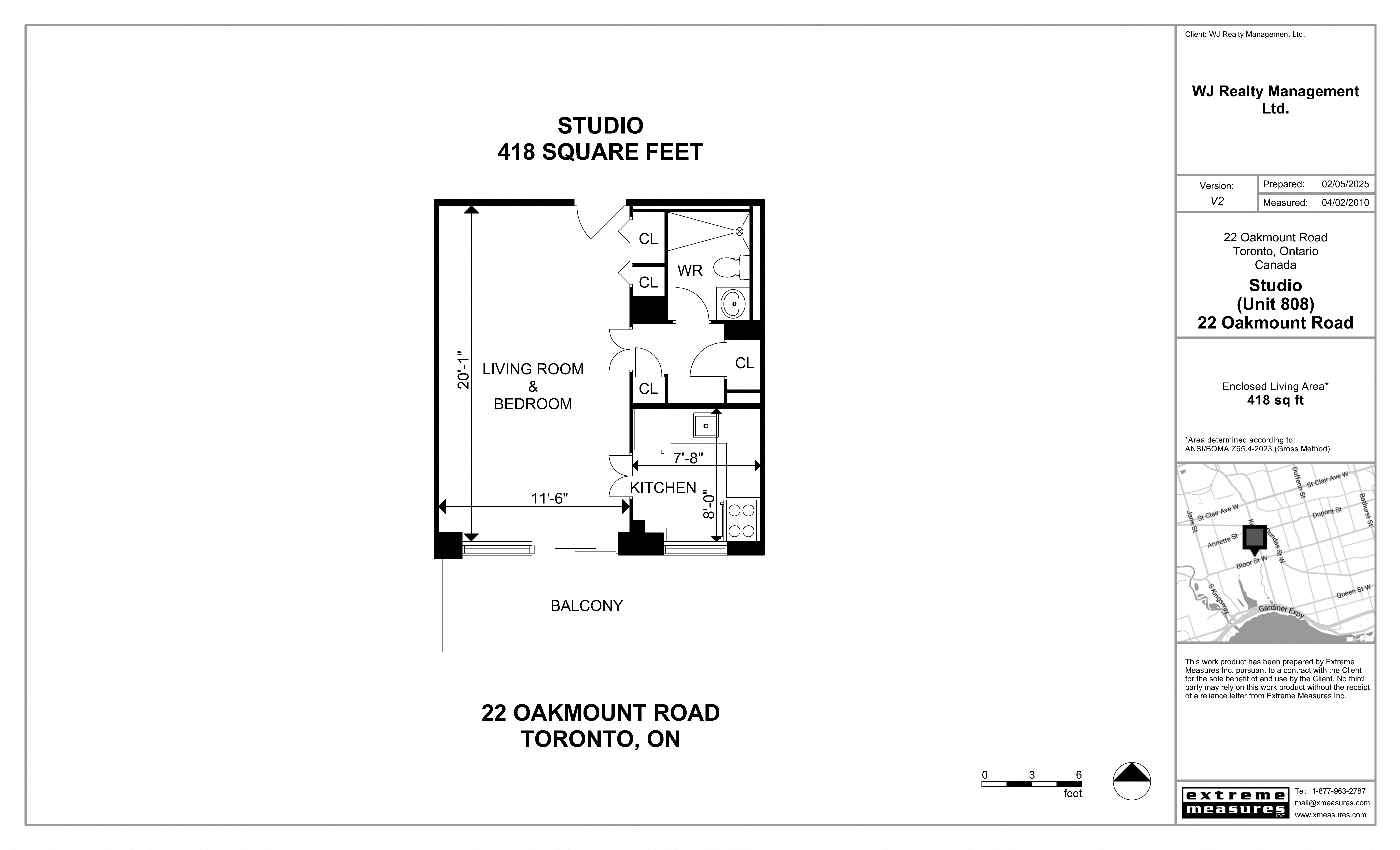 Floor plan for studio, 1 bath, 418 sqft