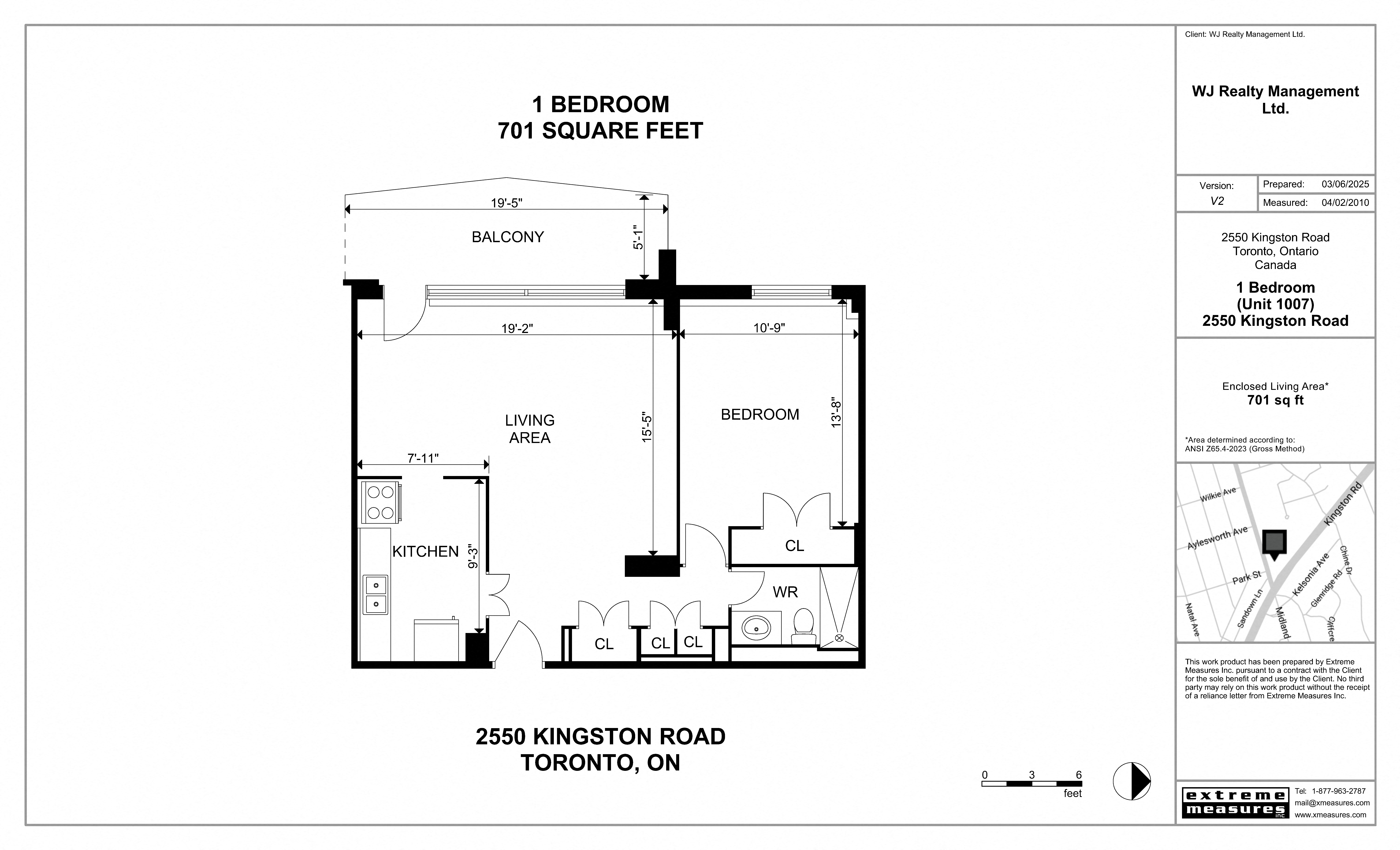 Floor plan for 1 bed, 1 bath, 701 sqft