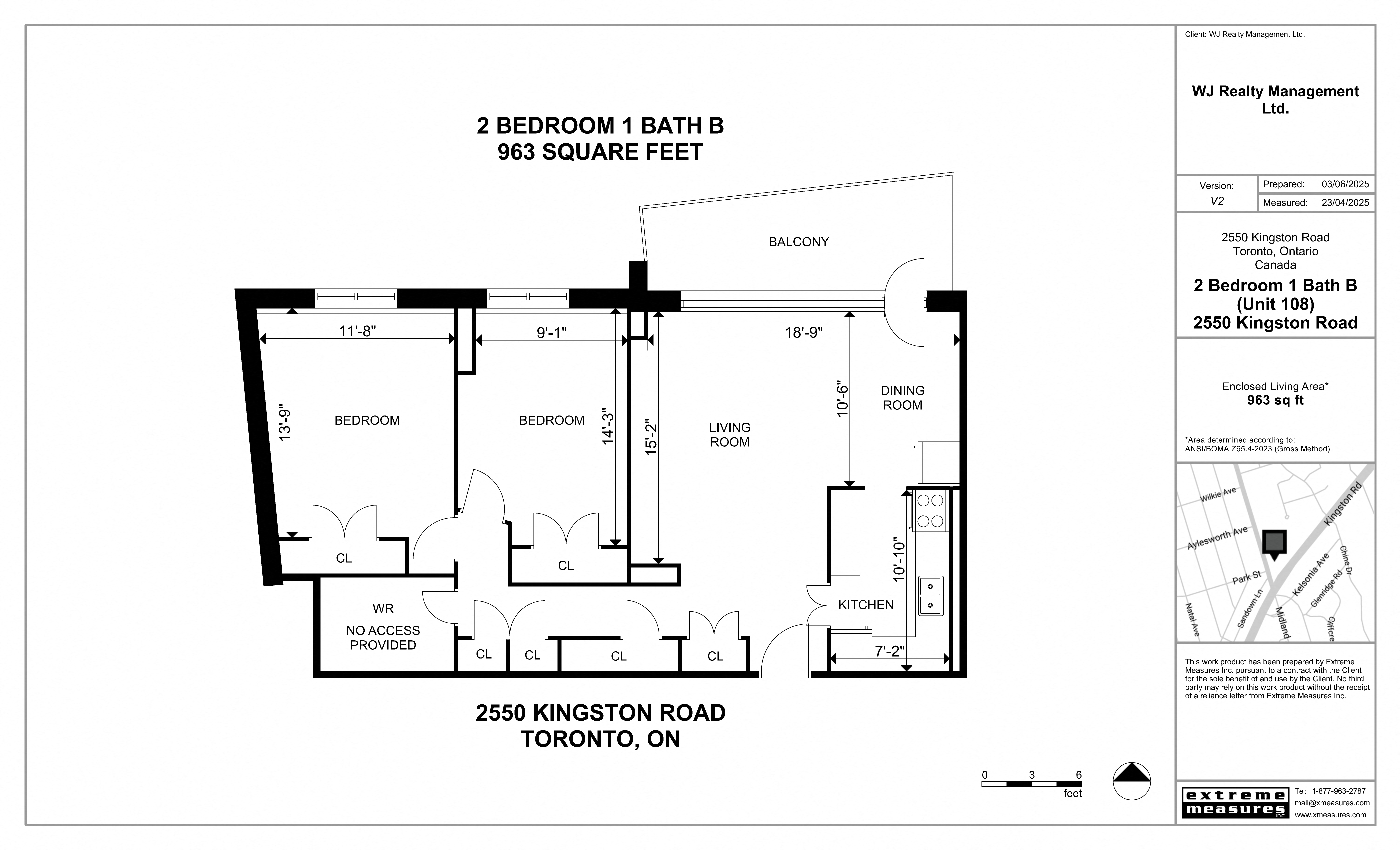 Floor plan for 2 beds, 1 bath, 963 sqft