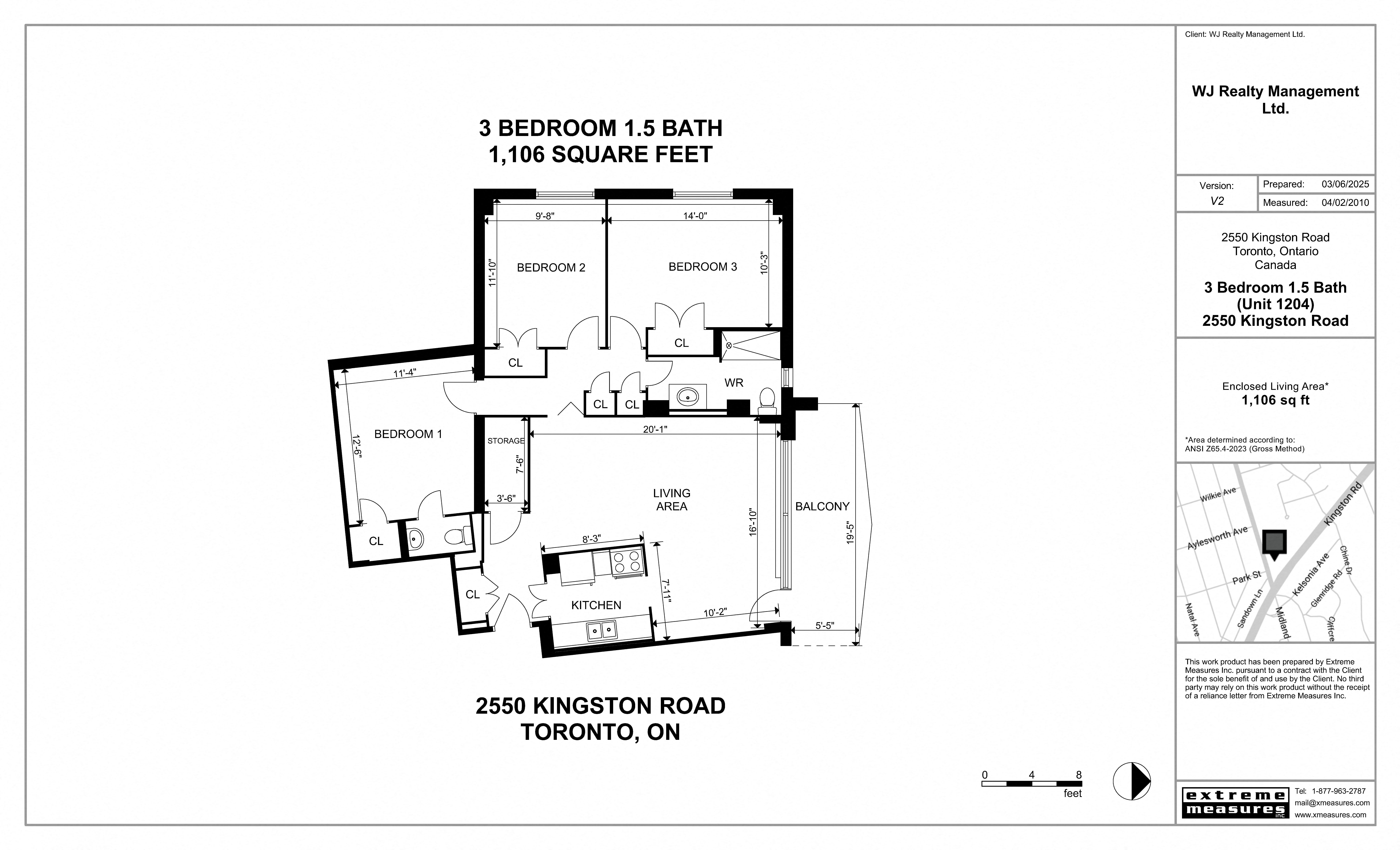 Floor plan for 3 beds, 1.5 baths, 1106 sqft