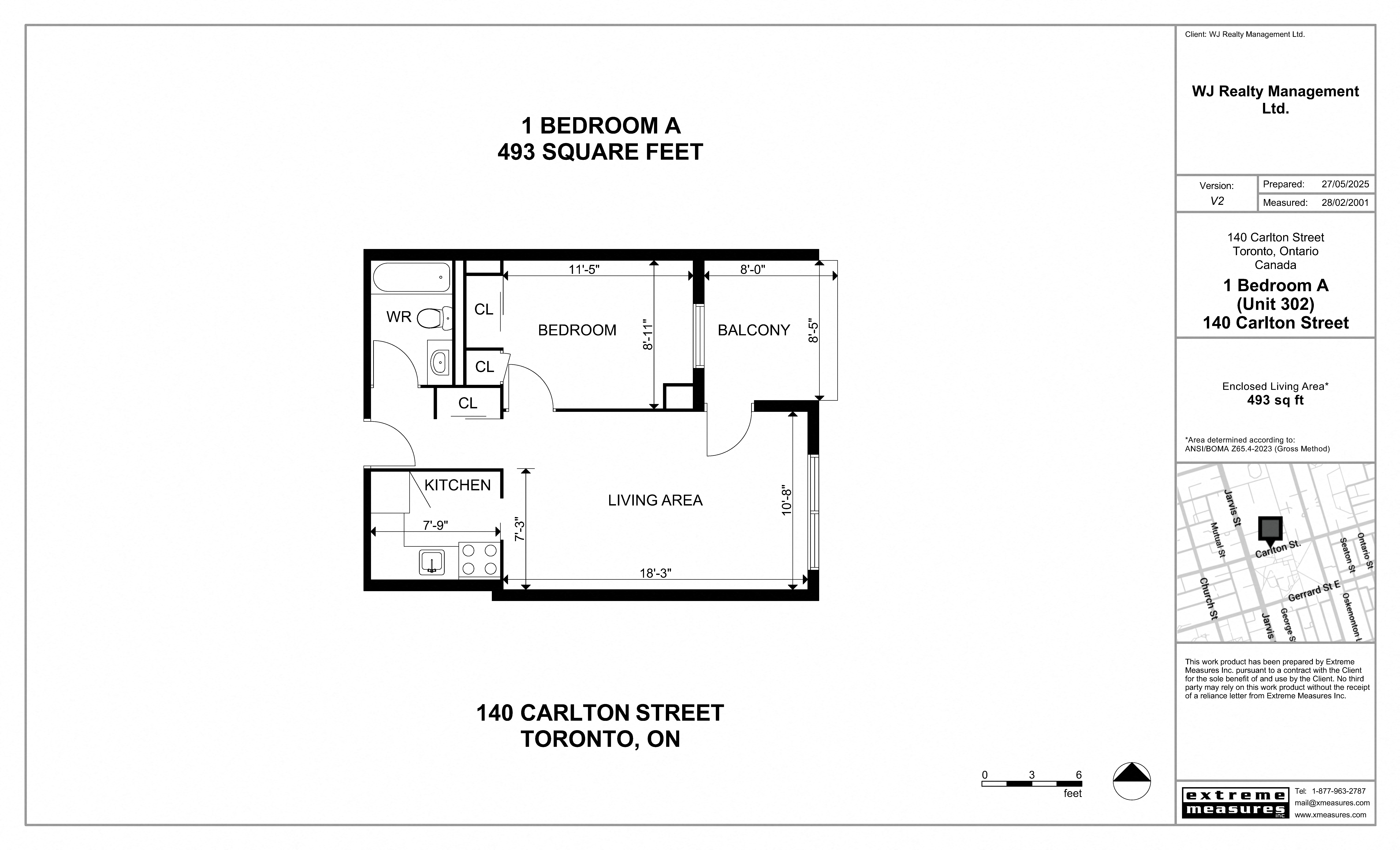 Floor plan for 1 bed, 1 bath, 493 sqft