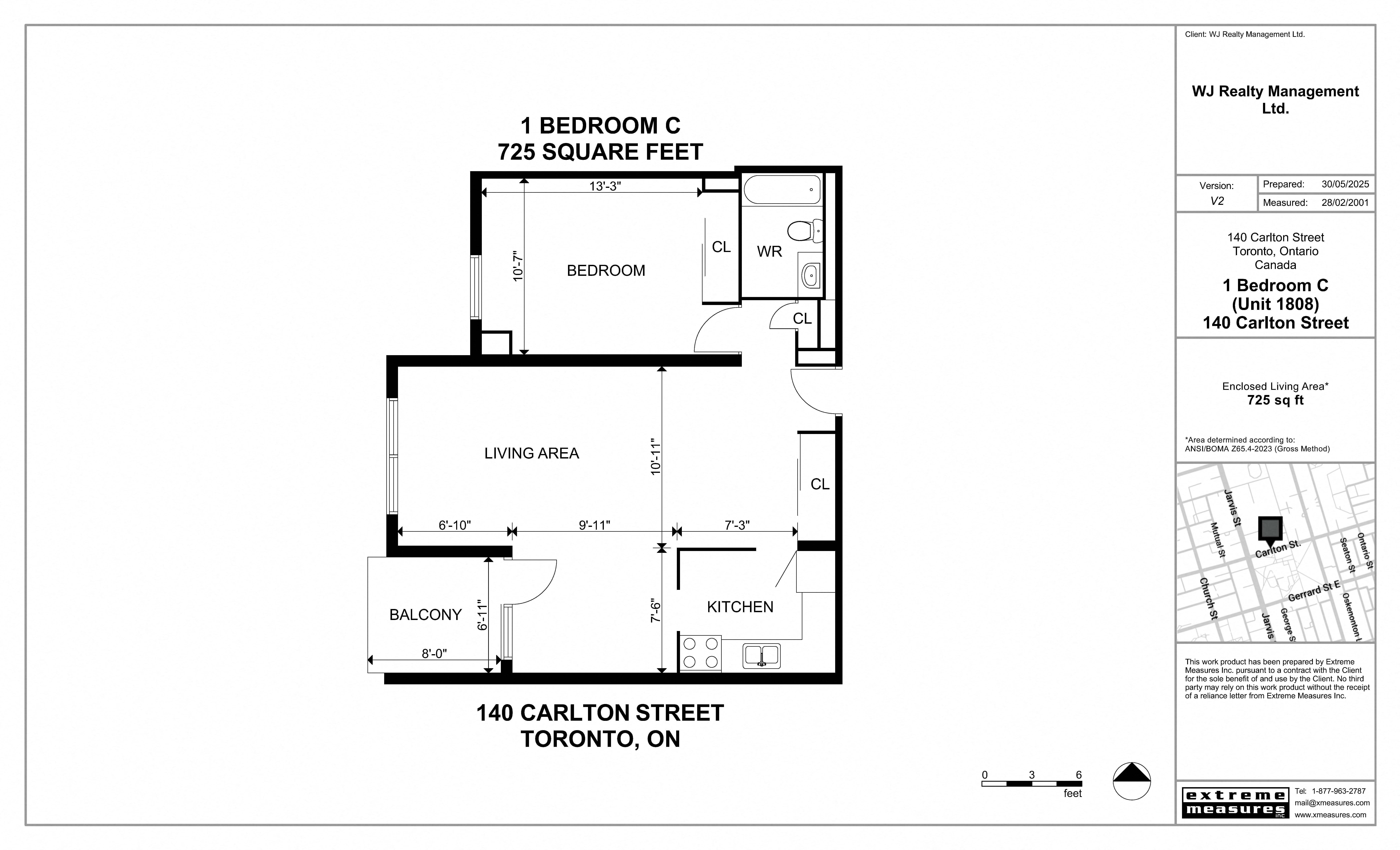 Floor plan for 1 bed, 1 bath, 725 sqft