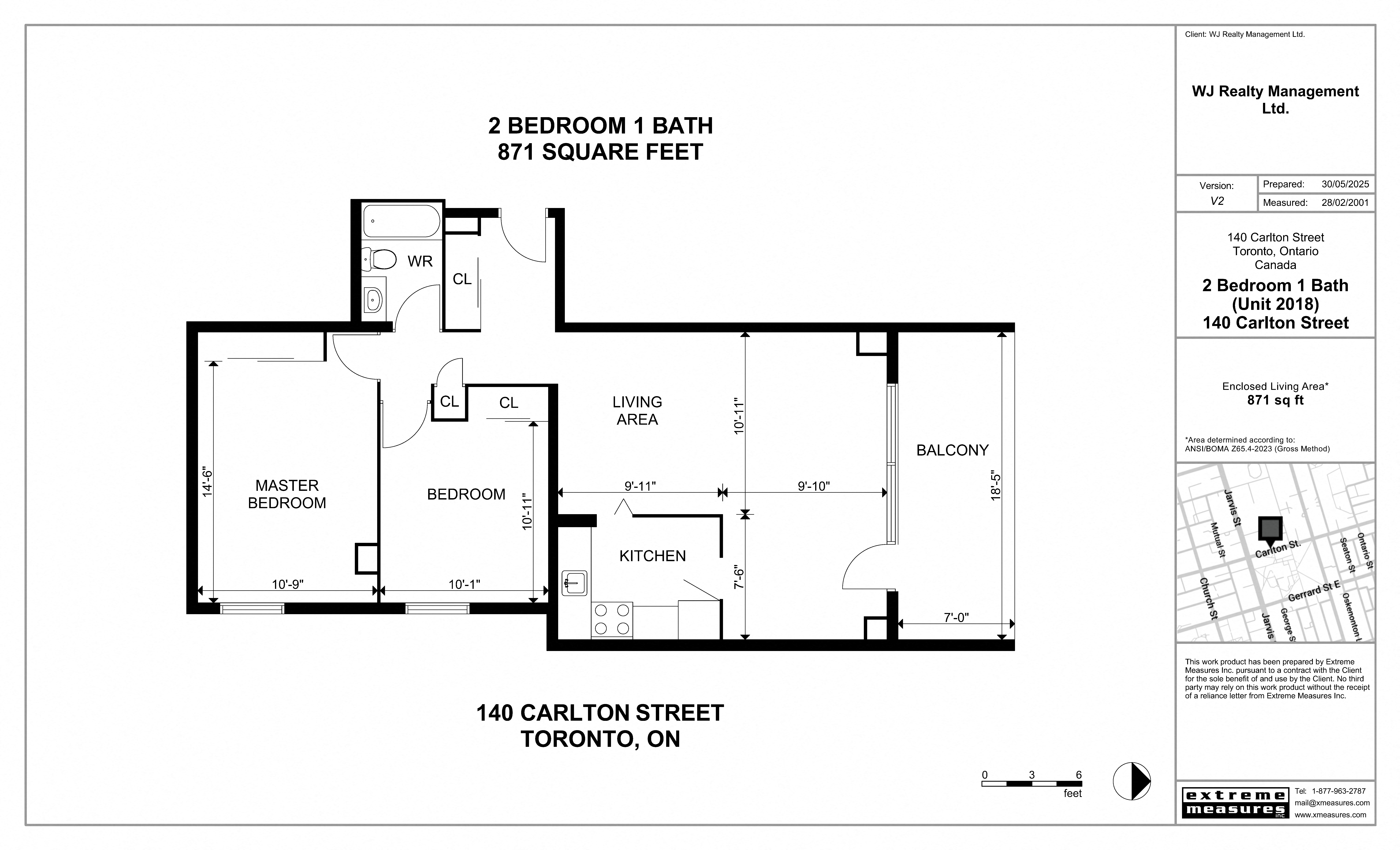 Floor plan for 2 beds, 1 bath, 871 sqft