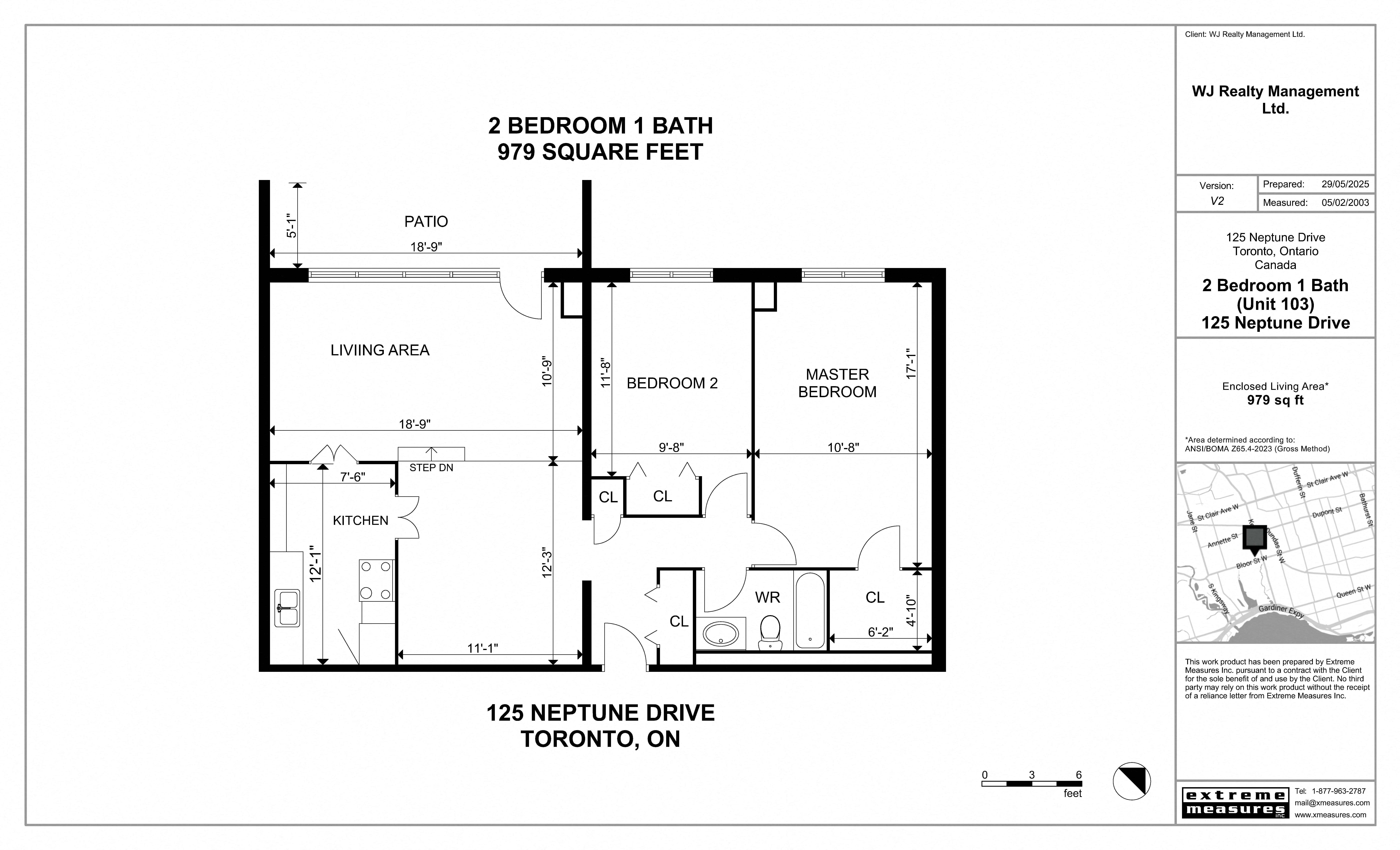 Floor plan for 2 beds, 1 bath, 979 sqft