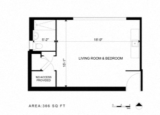Floor plan for studio, 1 bath, 358 sqft