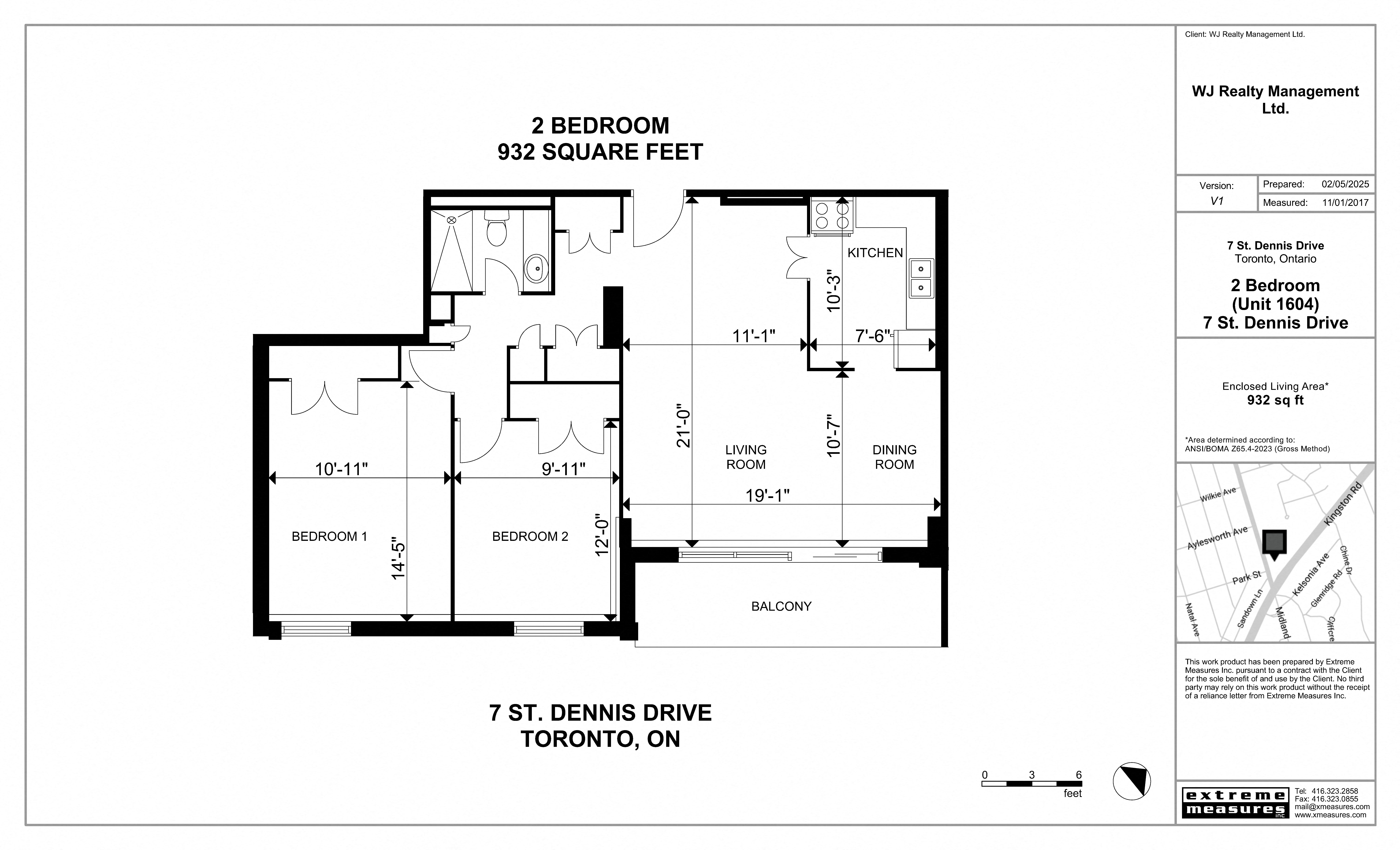 Floor plan for 2 beds, 1 bath, 970 sqft