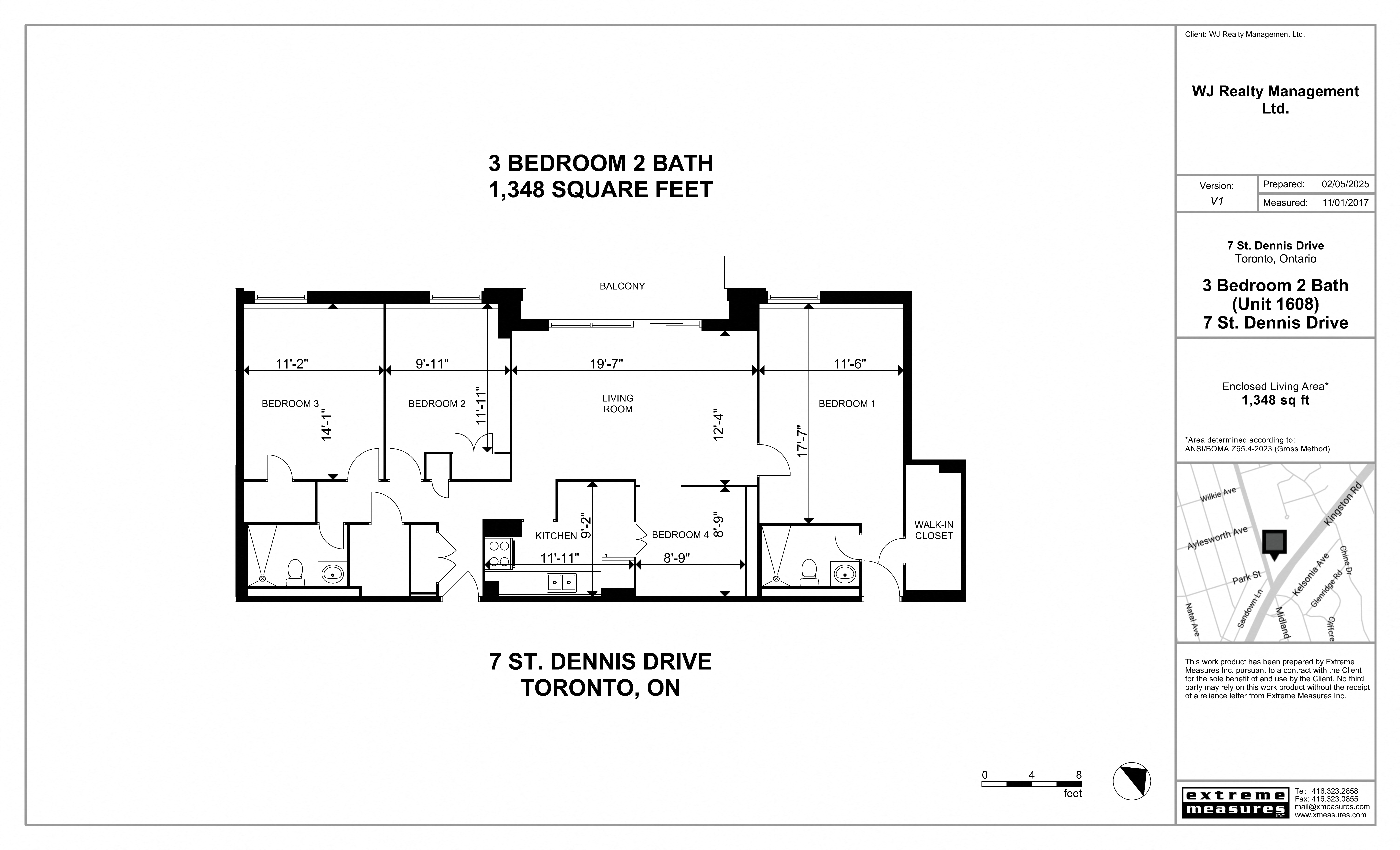 Floor plan for 3 beds, 2 baths, 1348 sqft