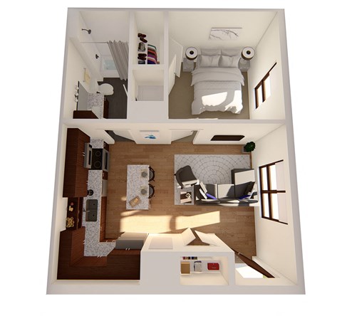 Floor plan for 1 bed, 1 bath, 551 sqft