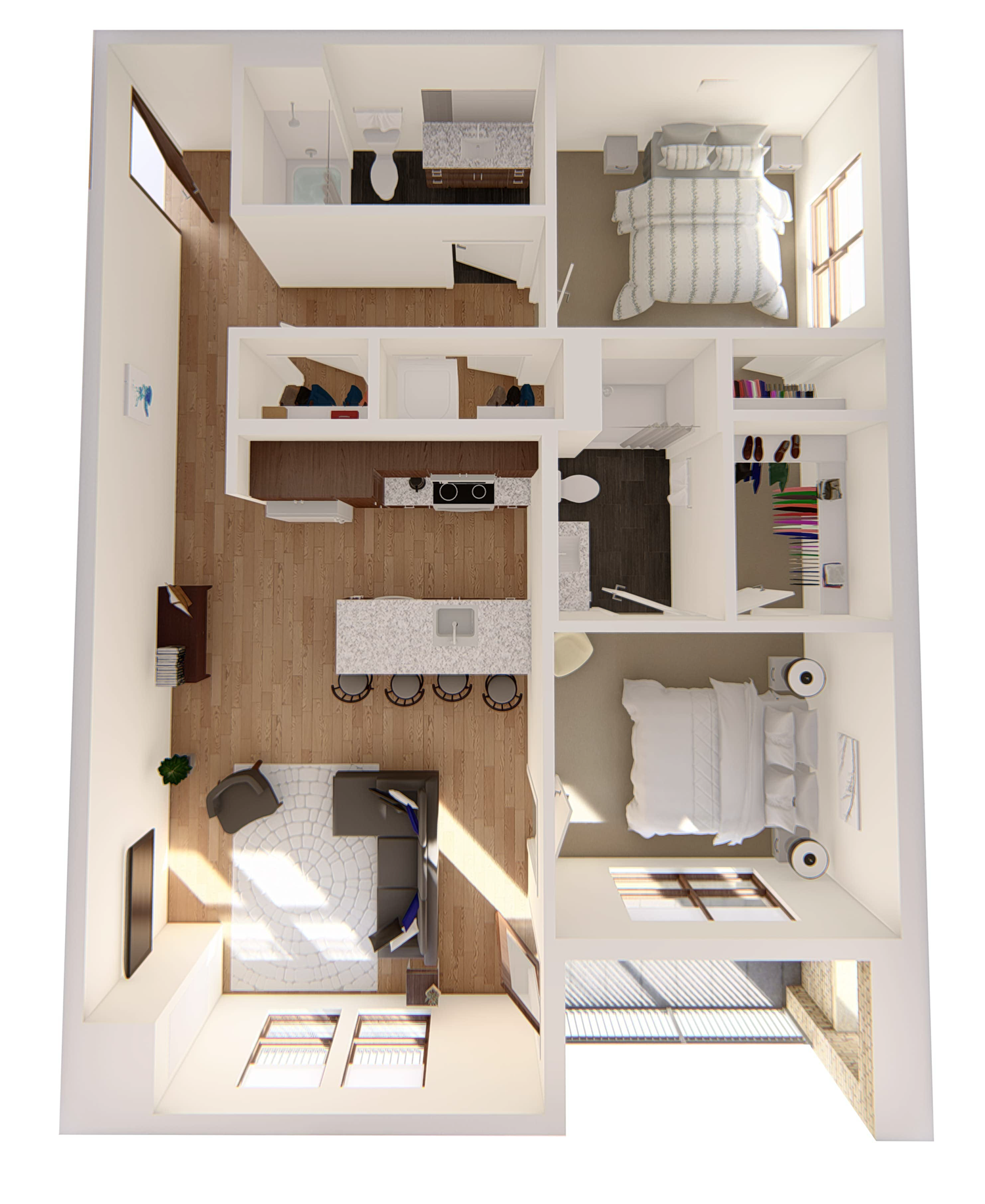 Floor plan for 2 beds, 2 baths, 1011 sqft