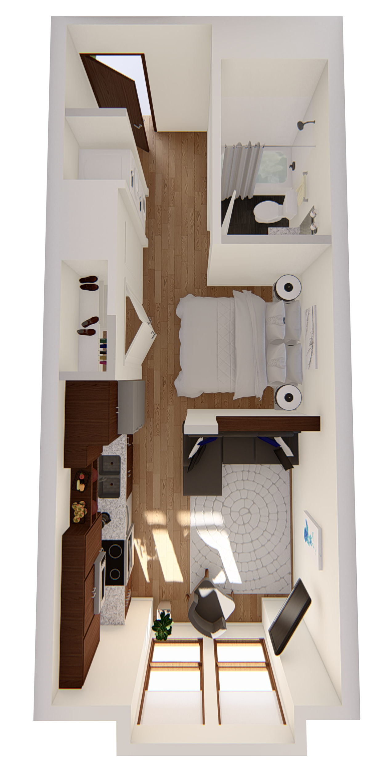 Floor plan for studio, 1 bath, 408 sqft