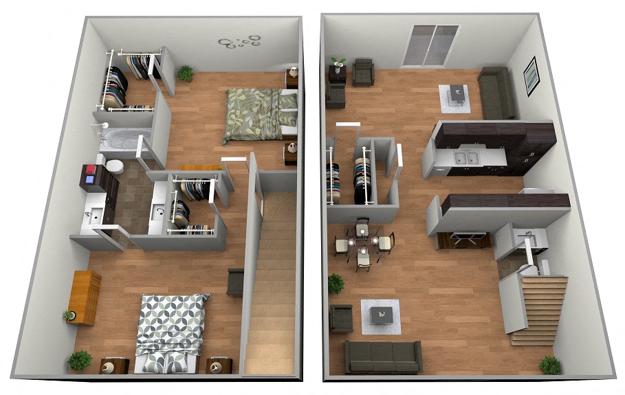Floor plan for 2 beds, 1.5 baths, 1200 sqft