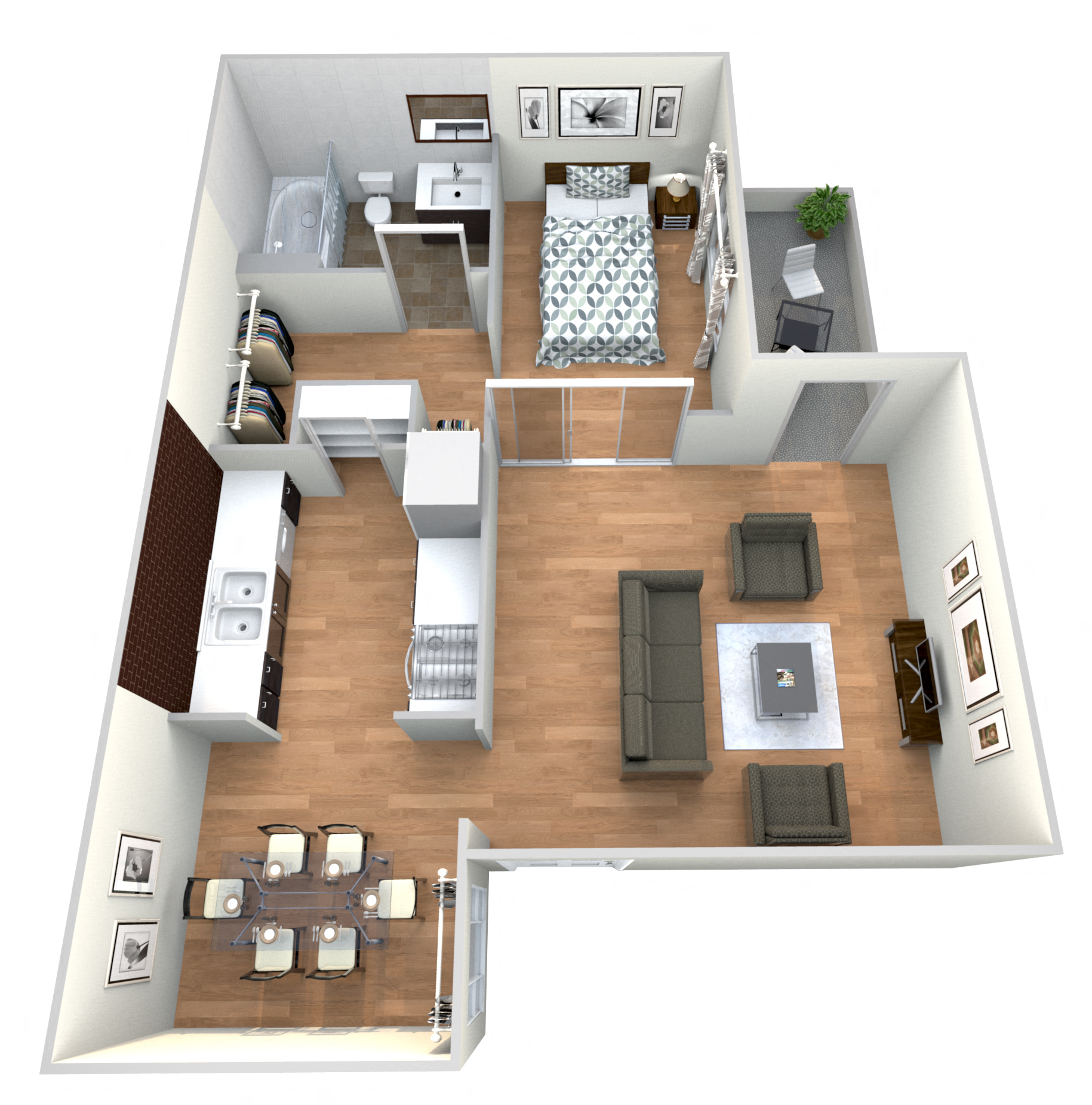 Floor plan for 1 bed, 1 bath, 529 sqft
