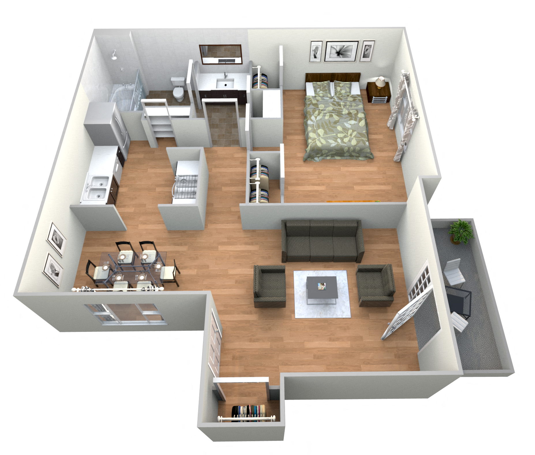 Floor plan for 1 bed, 1 bath, 680 sqft