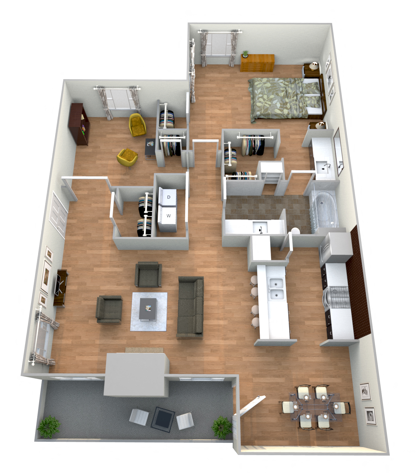 Floor plan for 1 bed, 1 bath, 1064 sqft