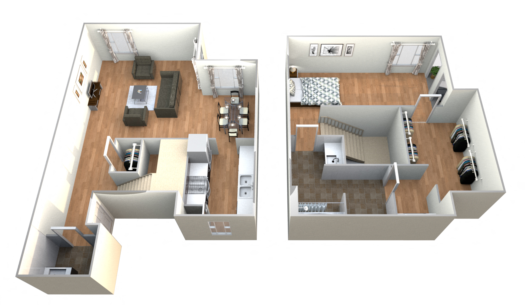Floor plan for 1 bed, 1 bath, 983 sqft