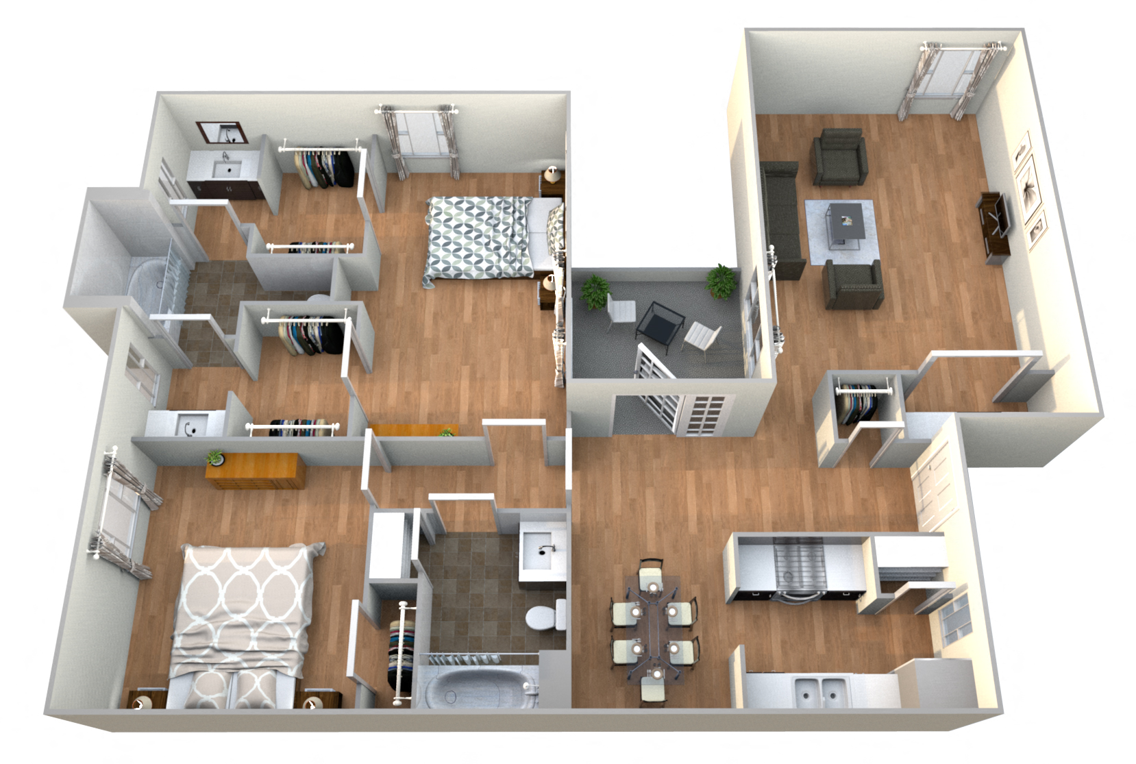 Floor plan for 2 beds, 2 baths, 1146 sqft