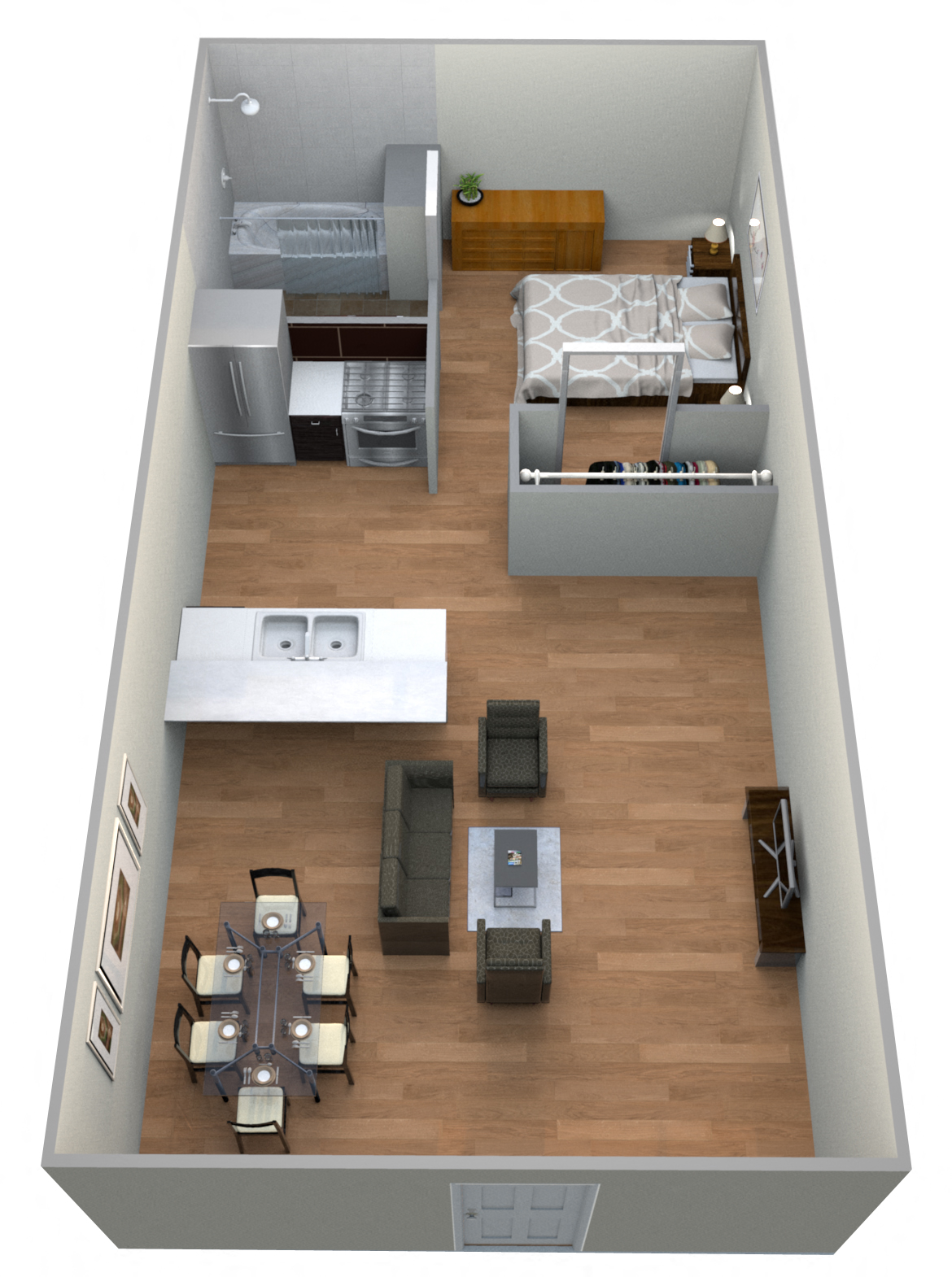 Floor plan for 1 bed, 1 bath, 423 sqft