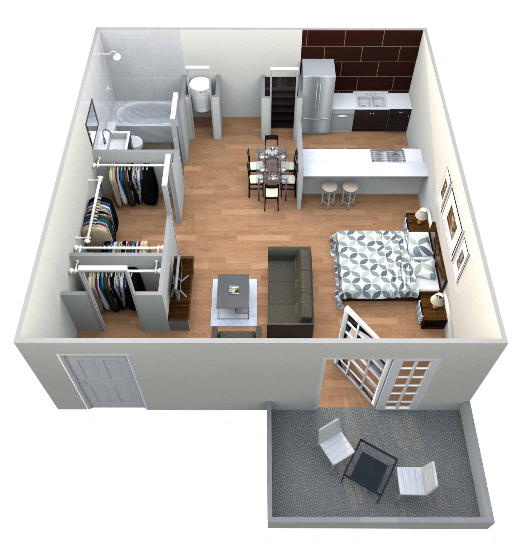 Floor plan for studio, 1 bath, 498 sqft