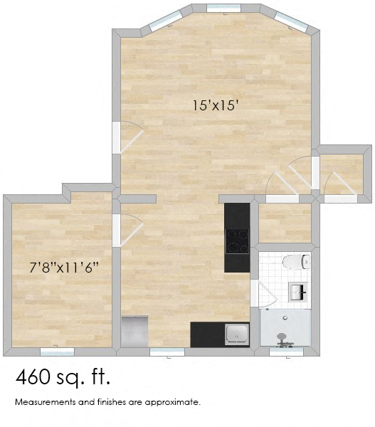 Floor plan for studio, 1 bath, 460 sqft