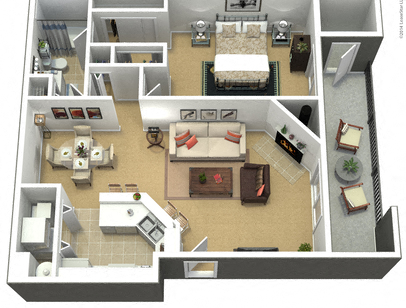 Floor plan for 1 bed, 1 bath, 730 sqft