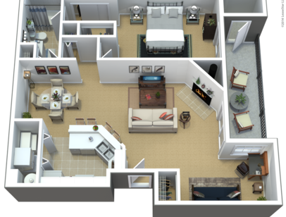 Floor plan for 1 bed, 1 bath, 819 sqft