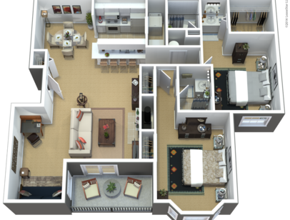 Floor plan for 2 beds, 2 baths, 1133 sqft