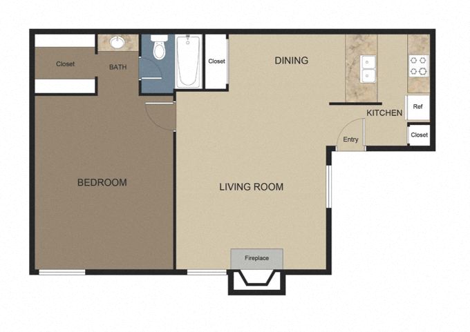 Floor plan for 1 bed, 1 bath, 706 sqft