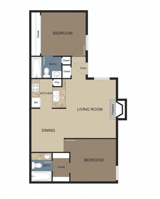 Floor plan for 2 beds, 2 baths, 819 sqft