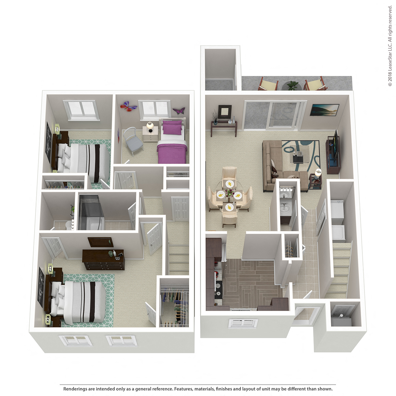Floor plan for 3 beds, 2 baths, 1300 sqft