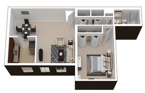 Floor plan for 1 bed, 1 bath, 925 sqft