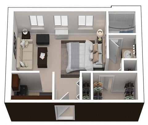 Floor plan for studio, 1 bath, 550 sqft