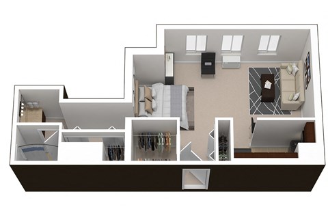 Floor plan for studio, 1 bath, 650 sqft