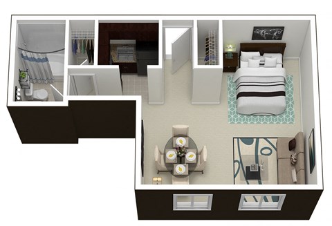 Floor plan for studio, 1 bath, 550 sqft