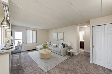 Laurel apartment for rent - A living room with a grey rug and a white sofa.