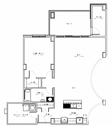 Floor plan for 1 bed, 1 bath, 1135 sqft