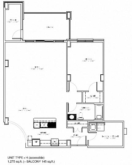 Floor plan for 1 bed, 1 bath, 1135 sqft