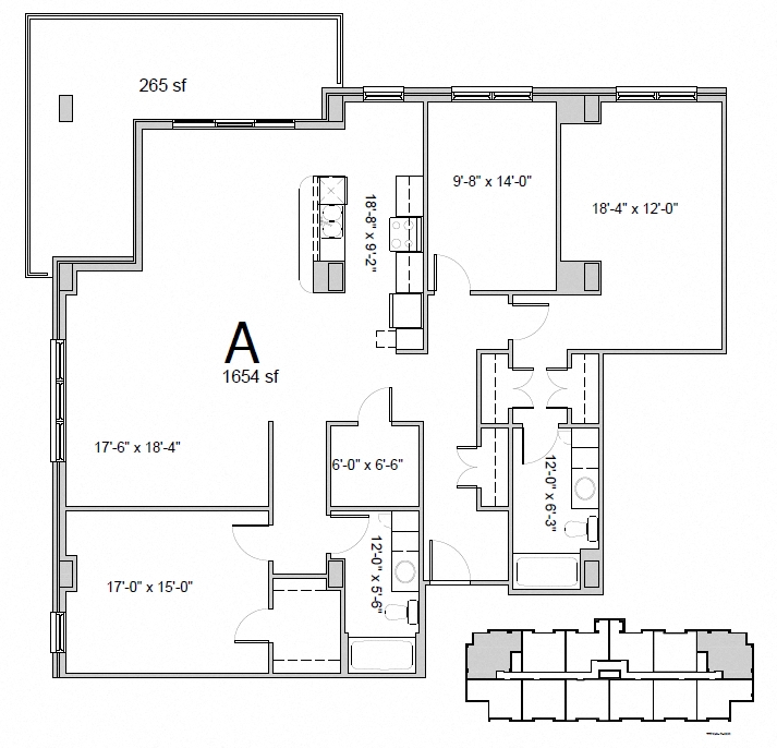 Floor plan for 2 beds, 2 baths, 1654 sqft