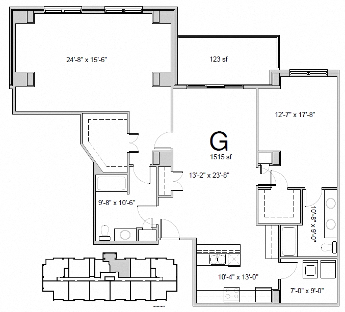 Floor plan for 2 beds, 2 baths, 1515 sqft