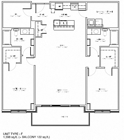 Floor plan for 2 beds, 2 baths, 1398 sqft
