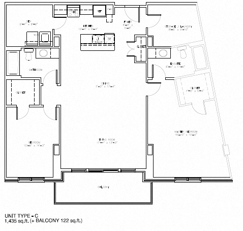 Floor plan for 2 beds, 2 baths, 1435 sqft