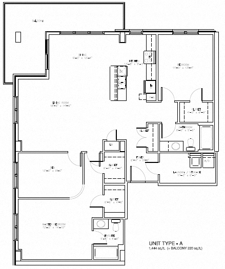 Floor plan for 2 beds, 2 baths, 1444 sqft