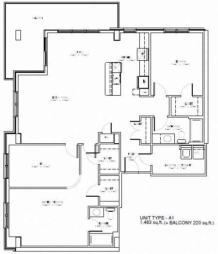 Floor plan for 2 beds, 2 baths, 1483 sqft