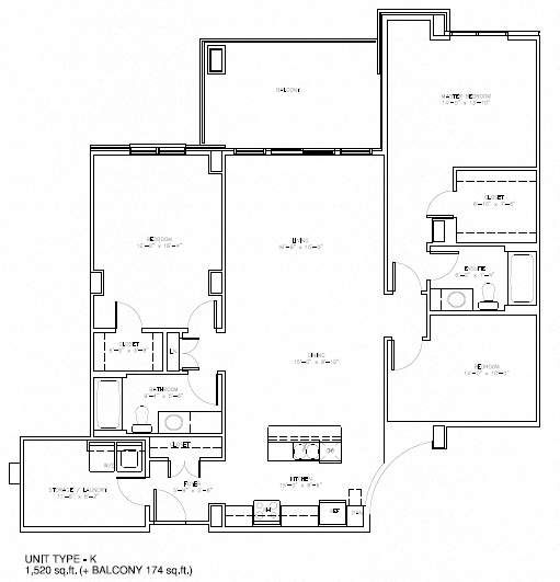 Floor plan for 2 beds, 2 baths, 1520 sqft