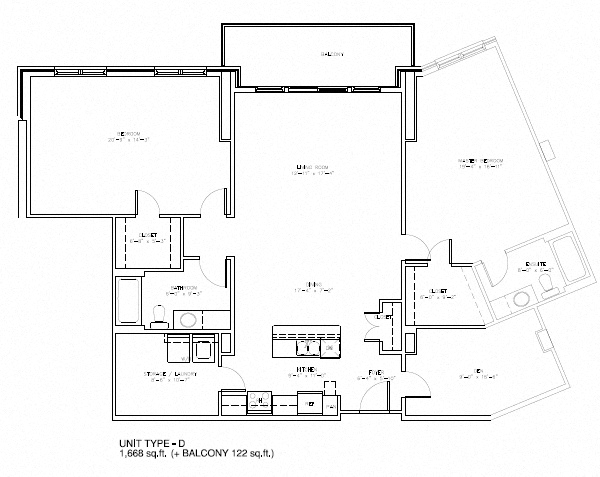 Floor plan for 2 beds, 2 baths, 1668 sqft