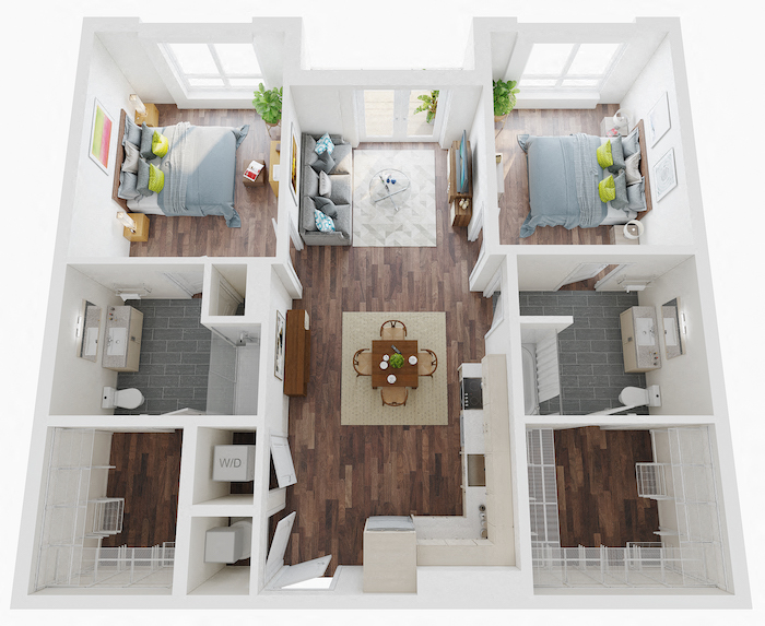 Floor plan for 2 beds, 2 baths, 1109 sqft