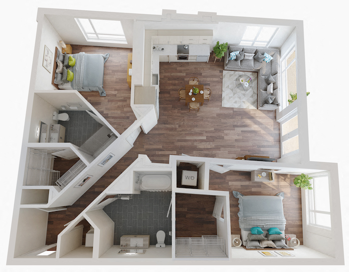 Floor plan for 2 beds, 2 baths, 1202 sqft