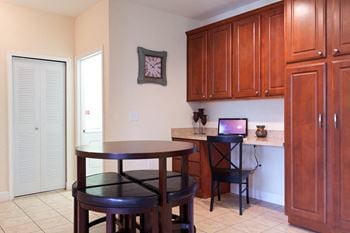 Dining nook with built in desk area