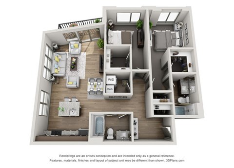 Floor plan for 2 beds, 2 baths, 1056 sqft
