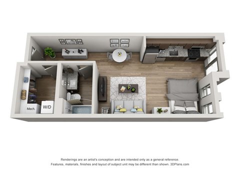 Floor plan for studio, 1 bath, 492 sqft